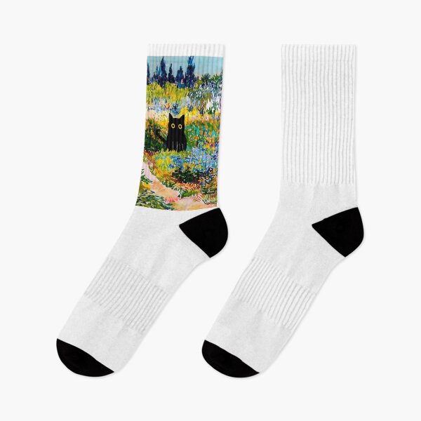 Item preview, Black cat in Vangogh gardens designed and sold by PurrfectHome.