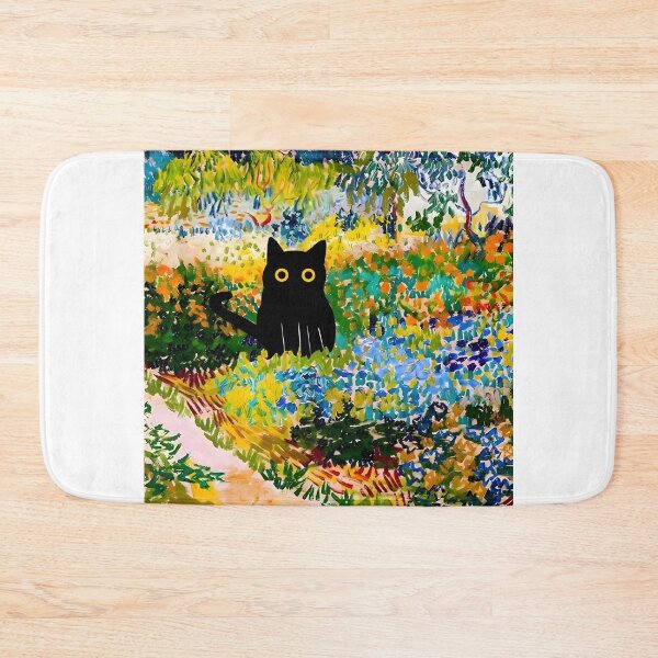Item preview, Black cat in Vangogh gardens designed and sold by PurrfectHome.