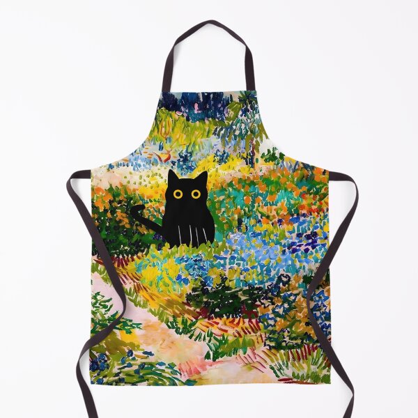Item preview, Black cat in Vangogh gardens designed and sold by PurrfectHome.