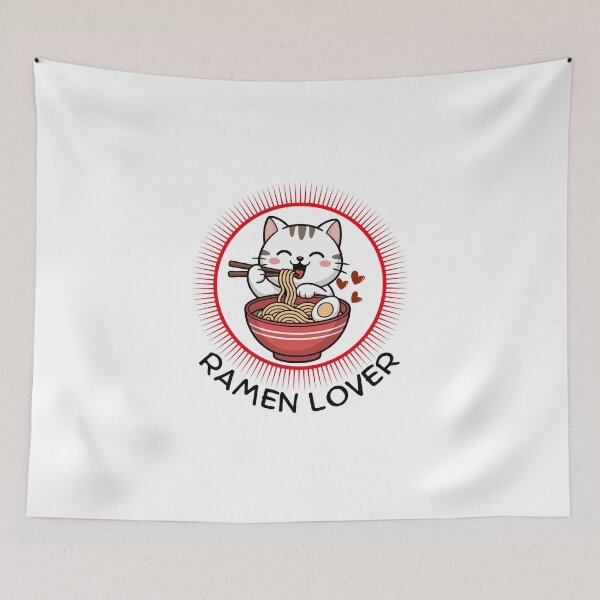Item preview, Cute Kawaii Cat Eating Ramen - Ramen Lover Retro Badge Design designed and sold by Frafri92.