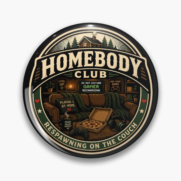 Item preview, Homebody Club Respawning On The Couch Funny Gamer Introvert Sticker Vintage Badge designed and sold by Nubrixa-Studio.