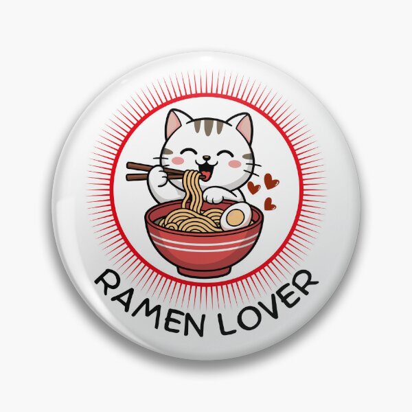 Item preview, Cute Kawaii Cat Eating Ramen - Ramen Lover Retro Badge Design designed and sold by Frafri92.