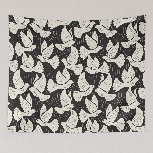 Item preview, Scandinavian Folk Birds Block Print Woodland Cottage Decor Dark Charcoal  designed and sold by RenattaZare.