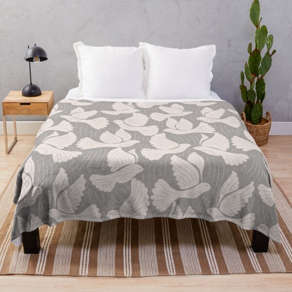 Item preview, Scandinavian Folk Birds Block Print Woodland Cottage Decor Bright Gray designed and sold by RenattaZare.