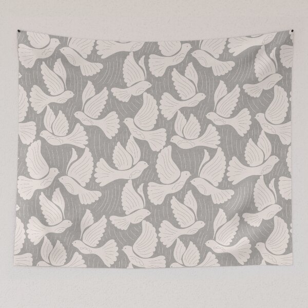 Item preview, Scandinavian Folk Birds Block Print Woodland Cottage Decor Bright Gray designed and sold by RenattaZare.