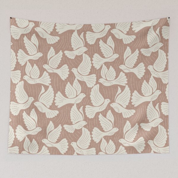 Item preview, Scandinavian Folk Birds Block Print Woodland Cottage Decor Mocha Brown designed and sold by RenattaZare.