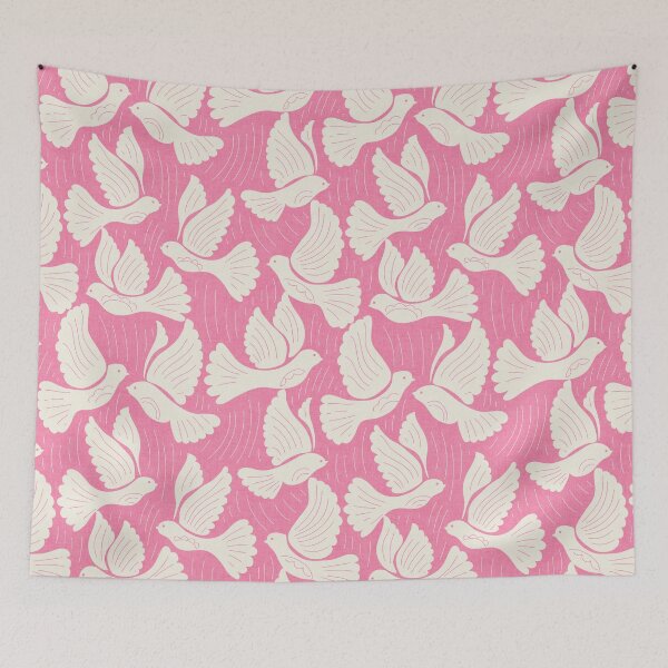 Item preview, Scandinavian Folk Birds Block Print Woodland Cottage Decor Blush Pink designed and sold by RenattaZare.