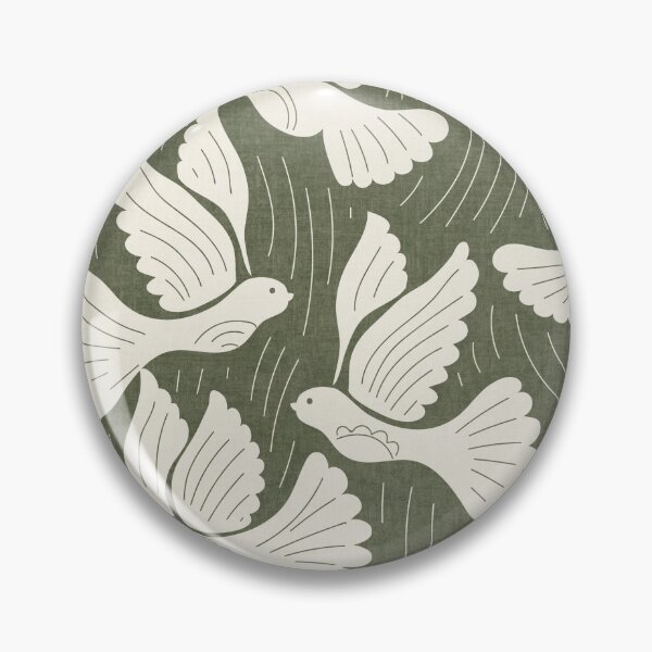 Item preview, Scandinavian Folk Birds Block Print Woodland Cottage Decor Olive Green designed and sold by RenattaZare.