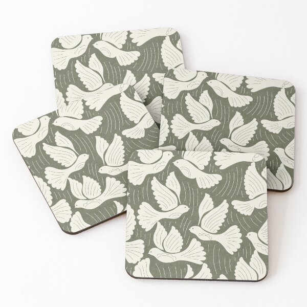 Item preview, Scandinavian Folk Birds Block Print Woodland Cottage Decor Olive Green designed and sold by RenattaZare.