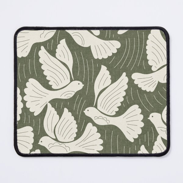Item preview, Scandinavian Folk Birds Block Print Woodland Cottage Decor Olive Green designed and sold by RenattaZare.
