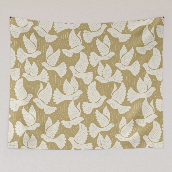 Item preview, Scandinavian Folk Birds Block Print Woodland Cottage Decor Tan Sand designed and sold by RenattaZare.