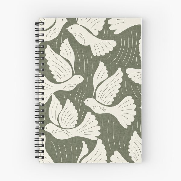 Item preview, Scandinavian Folk Birds Block Print Woodland Cottage Decor Olive Green designed and sold by RenattaZare.