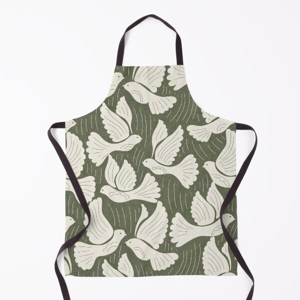 Item preview, Scandinavian Folk Birds Block Print Woodland Cottage Decor Olive Green designed and sold by RenattaZare.
