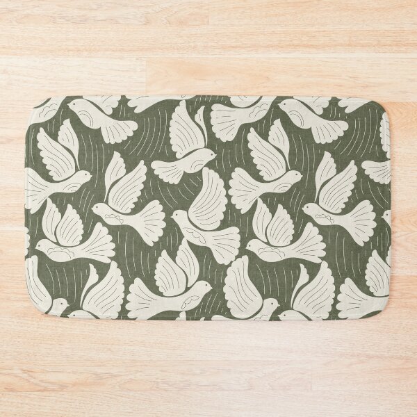 Item preview, Scandinavian Folk Birds Block Print Woodland Cottage Decor Olive Green designed and sold by RenattaZare.