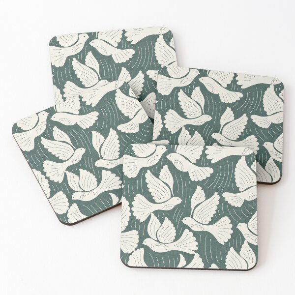Item preview, Scandinavian Folk Birds Block Print Woodland Cottage Decor Teal designed and sold by RenattaZare.