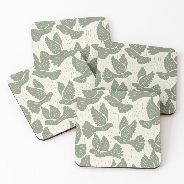 Item preview, Scandinavian Folk Birds Block Print Woodland Cottage Decor Sage Green designed and sold by RenattaZare.