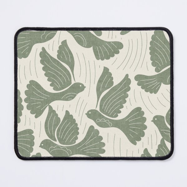 Item preview, Scandinavian Folk Birds Block Print Woodland Cottage Decor Sage Green designed and sold by RenattaZare.