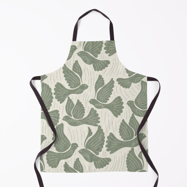 Item preview, Scandinavian Folk Birds Block Print Woodland Cottage Decor Sage Green designed and sold by RenattaZare.