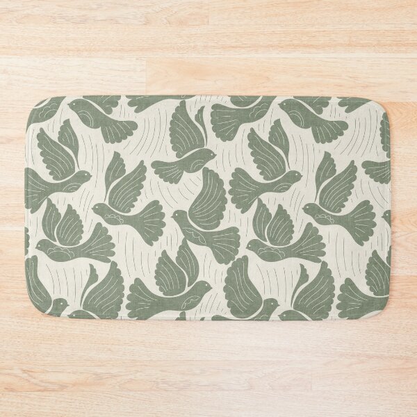 Item preview, Scandinavian Folk Birds Block Print Woodland Cottage Decor Sage Green designed and sold by RenattaZare.