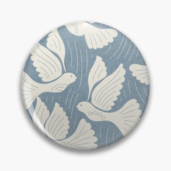 Item preview, Scandinavian Folk Birds Block Print Woodland Cottage Decor Sea Blue designed and sold by RenattaZare.