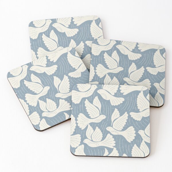 Item preview, Scandinavian Folk Birds Block Print Woodland Cottage Decor Sea Blue designed and sold by RenattaZare.