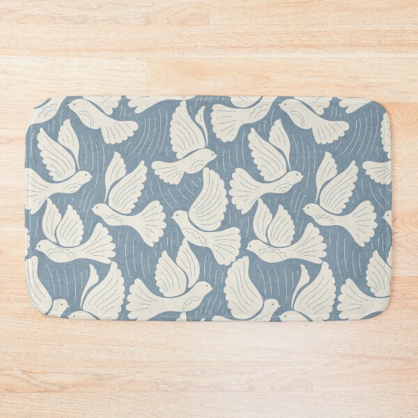 Item preview, Scandinavian Folk Birds Block Print Woodland Cottage Decor Sea Blue designed and sold by RenattaZare.