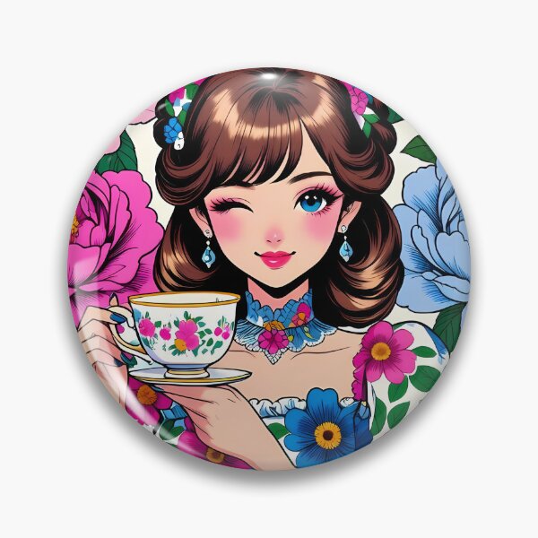 Item preview, Floral Girl with Teacup in Peony Garden designed and sold by HappyOops.
