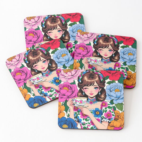 Item preview, Floral Girl with Teacup in Peony Garden designed and sold by HappyOops.