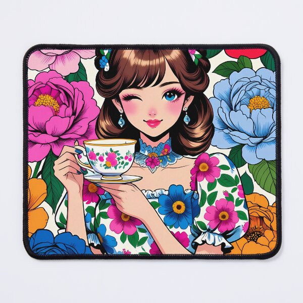 Item preview, Floral Girl with Teacup in Peony Garden designed and sold by HappyOops.