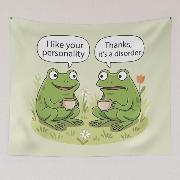 Item preview, Funny Frog Tea Party Mental Health Disorder Graphic designed and sold by BrownHorse90s.