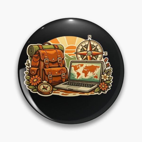 Item preview, Retro Travel Explorer – Vintage Backpack & Laptop World Map designed and sold by Timeless Junction.