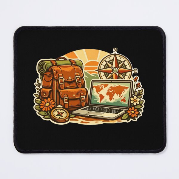 Item preview, Retro Travel Explorer – Vintage Backpack & Laptop World Map designed and sold by Timeless Junction.
