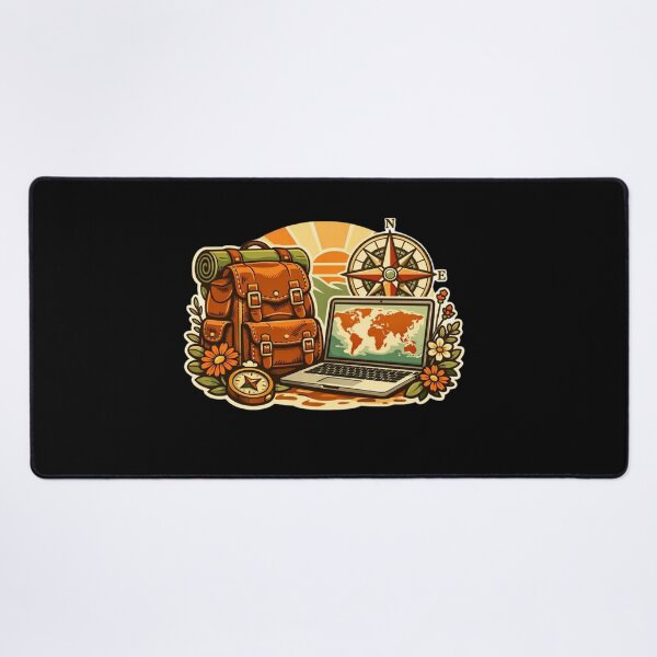Item preview, Retro Travel Explorer – Vintage Backpack & Laptop World Map designed and sold by Timeless Junction.