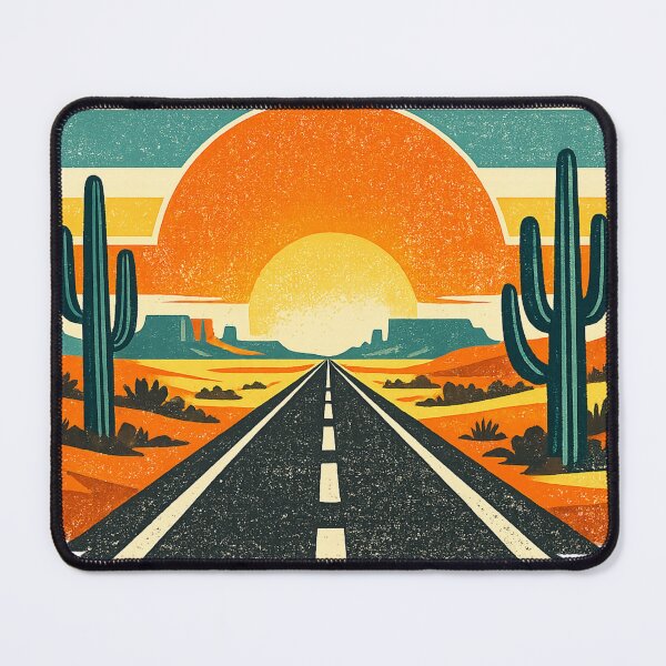 Item preview, Retro Desert Sunset Road Vintage Travel Poster | Southwestern Landscape Art designed and sold by irfanshikh.