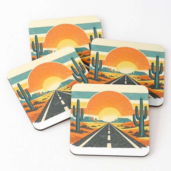 Item preview, Retro Desert Sunset Road Vintage Travel Poster | Southwestern Landscape Art designed and sold by irfanshikh.