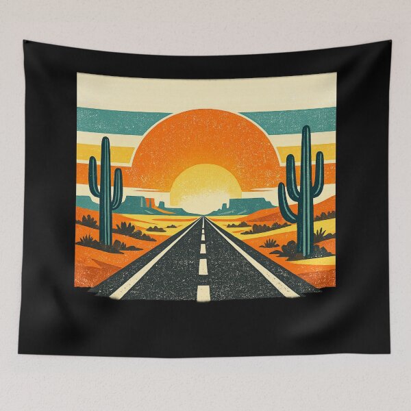 Item preview, Retro Desert Sunset Road Vintage Travel Poster | Southwestern Landscape Art designed and sold by irfanshikh.