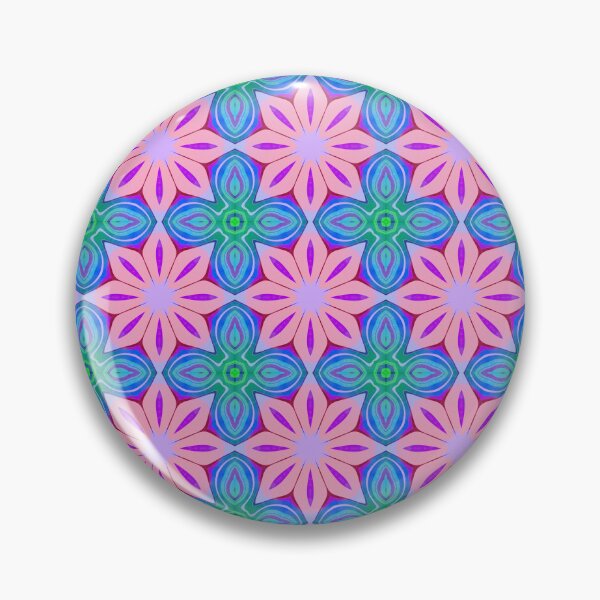 Item preview, Pink floral pattern with green and blue geometric accents  designed and sold by SweetLilith.