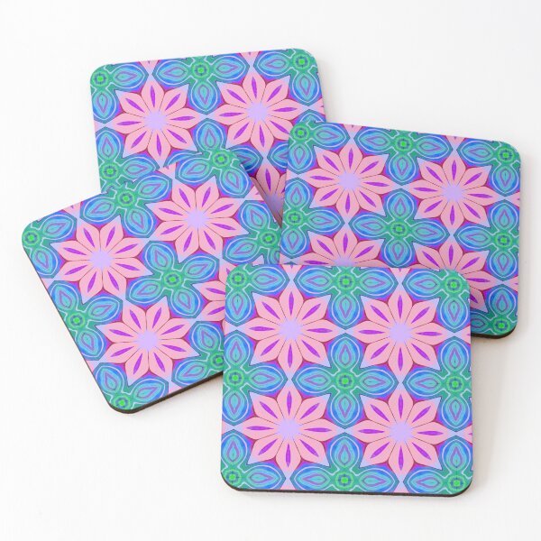 Item preview, Pink floral pattern with green and blue geometric accents  designed and sold by SweetLilith.