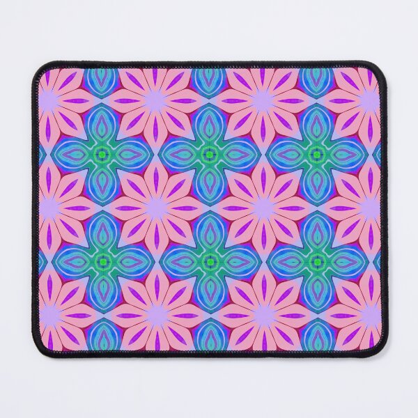 Item preview, Pink floral pattern with green and blue geometric accents  designed and sold by SweetLilith.