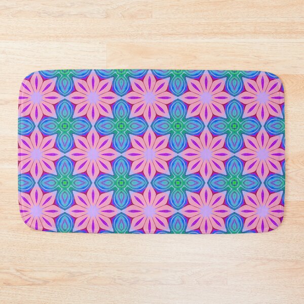Item preview, Pink floral pattern with green and blue geometric accents  designed and sold by SweetLilith.