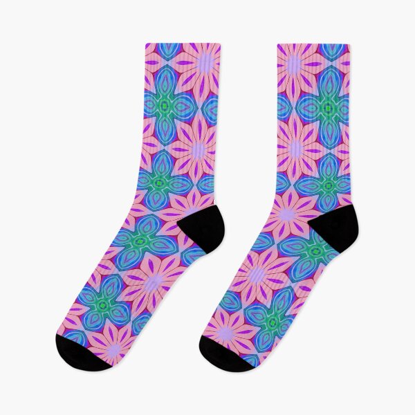 Item preview, Pink floral pattern with green and blue geometric accents  designed and sold by SweetLilith.