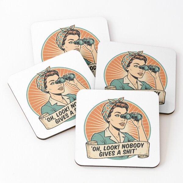 Item preview, Retro Pop Art Woman Binoculars Funny Sarcastic Quote - Oh Look Nobody Gives A Shit designed and sold by raedattia.