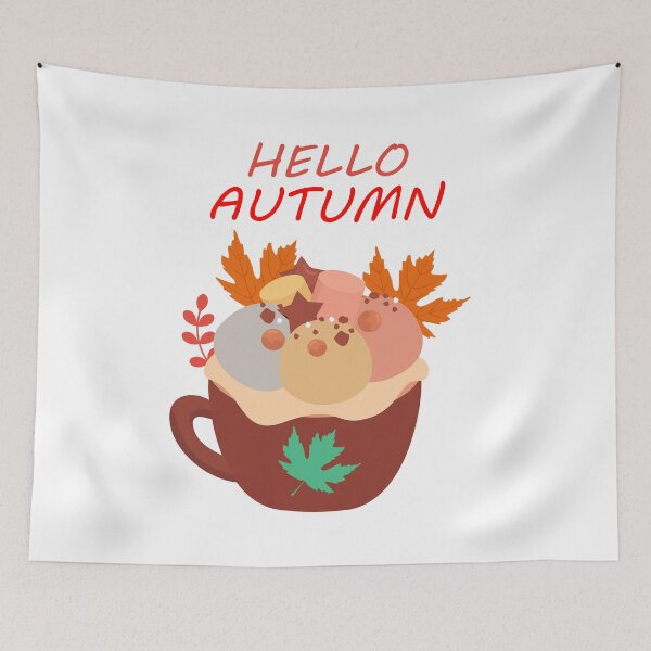 Item preview, Hello Autumn Cozy Coffee Mug | Cute Fall Season Illustration | Pumpkin Spice & Autumn Leaves Design designed and sold by Faisal  Shah.