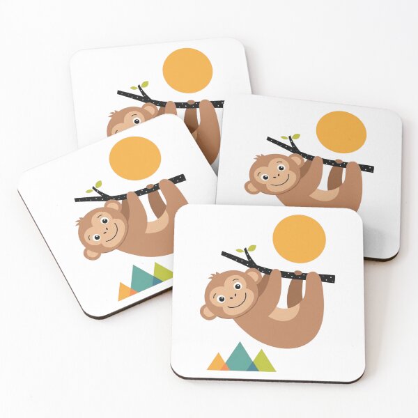 Item preview, Cute Happy Sloth Hanging on Tree Branch Under the Sun – Minimalist Kawaii Animal Cartoon Design designed and sold by Charonde.