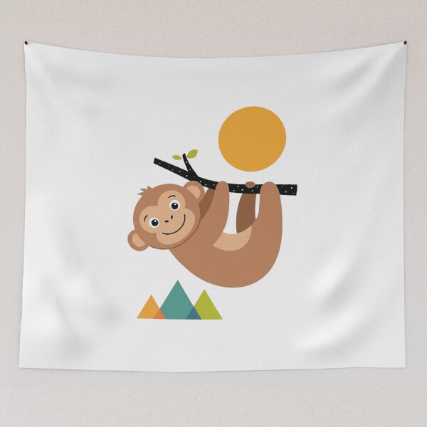 Item preview, Cute Happy Sloth Hanging on Tree Branch Under the Sun – Minimalist Kawaii Animal Cartoon Design designed and sold by Charonde.