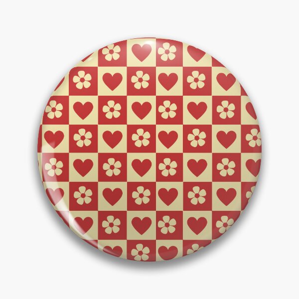 Item preview, Retro Checkerboard Hearts and Flowers Pattern Red and Cream Mod Geometric designed and sold by BrownHorse90s.