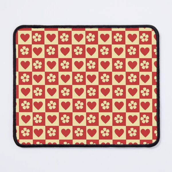 Item preview, Retro Checkerboard Hearts and Flowers Pattern Red and Cream Mod Geometric designed and sold by BrownHorse90s.