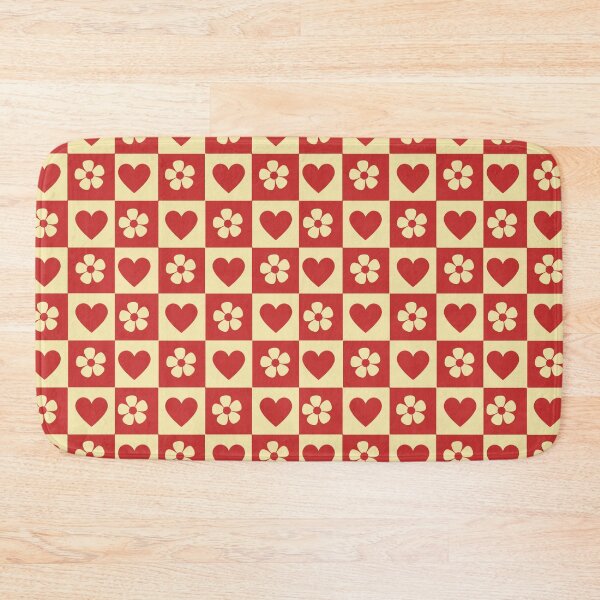 Item preview, Retro Checkerboard Hearts and Flowers Pattern Red and Cream Mod Geometric designed and sold by BrownHorse90s.