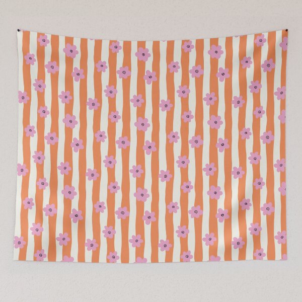 Item preview, Groovy Pink Flowers on Orange Stripes Cute Ditsy Floral Pattern designed and sold by BrownHorse90s.