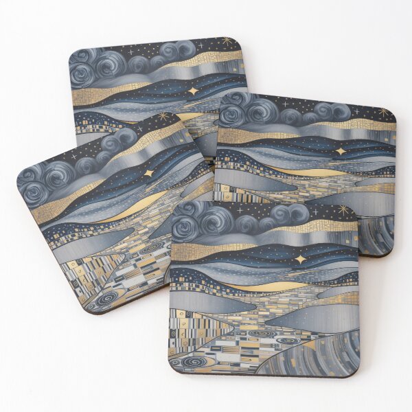Item preview, Abstract Golden Night Landscape – Klimt-Inspired Modern Art Nouveau Wall Art with Gold Accents designed and sold by Tamas Das.